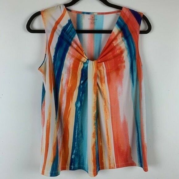 Worthington Tops - Worthington Size PM Womans Top Striped Sleeveless V Neck Orange Teal